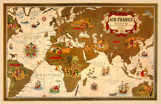 Air France Route Map (White) 1/4 Sheet