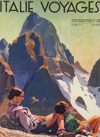 Italie Voyages (Magazine Cover, Resting Hikers in the Alps)