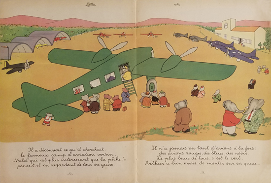 Babar Book Page Illustration Airplane